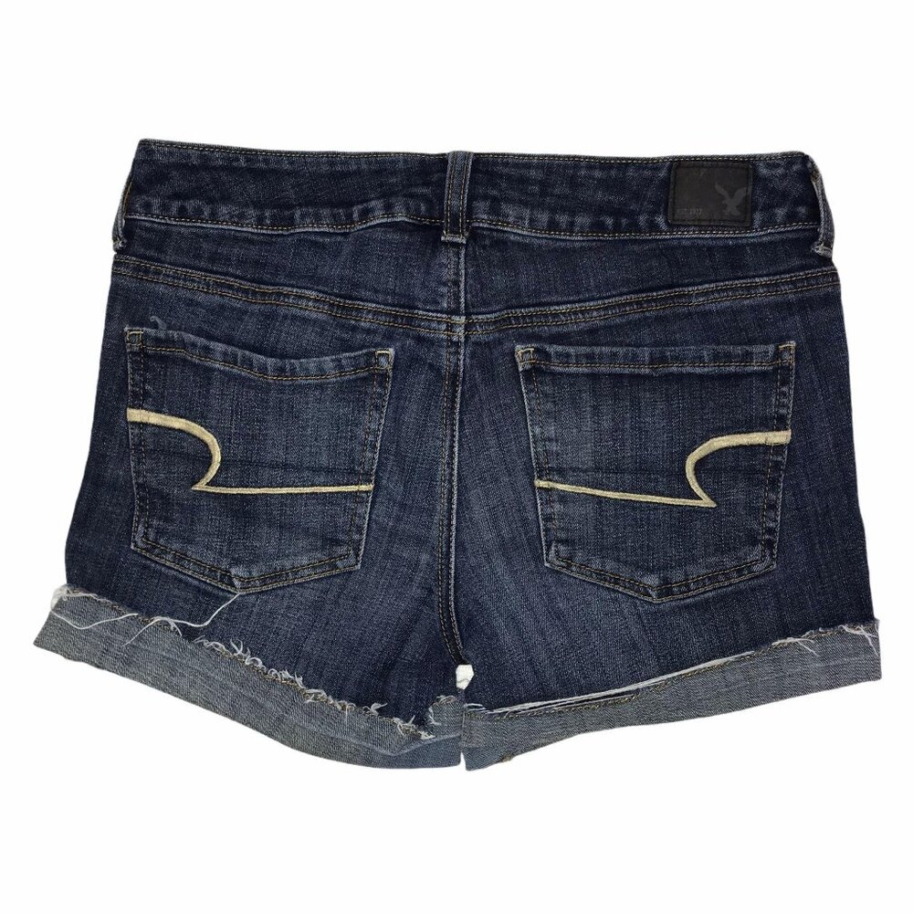 American Eagle Distressed Shorts Womens 6 Dark Wash Super Stretch Cuffed Grunge - Picture 6 of 9